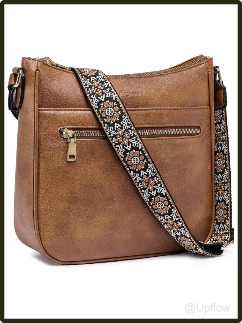 Women's Faux Leather Crossbody Bag Wide Adjustable Strap Hobo Purse 8 Pockets